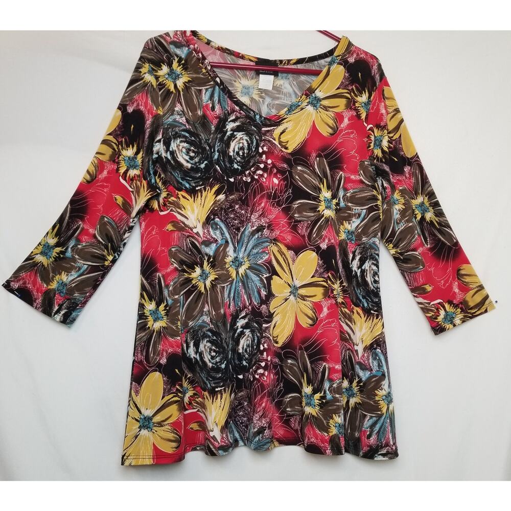 JOSTAR Multicolor Floral Stretch Travel Knit Slinky TOP Size - SEE MEASUREMENTS